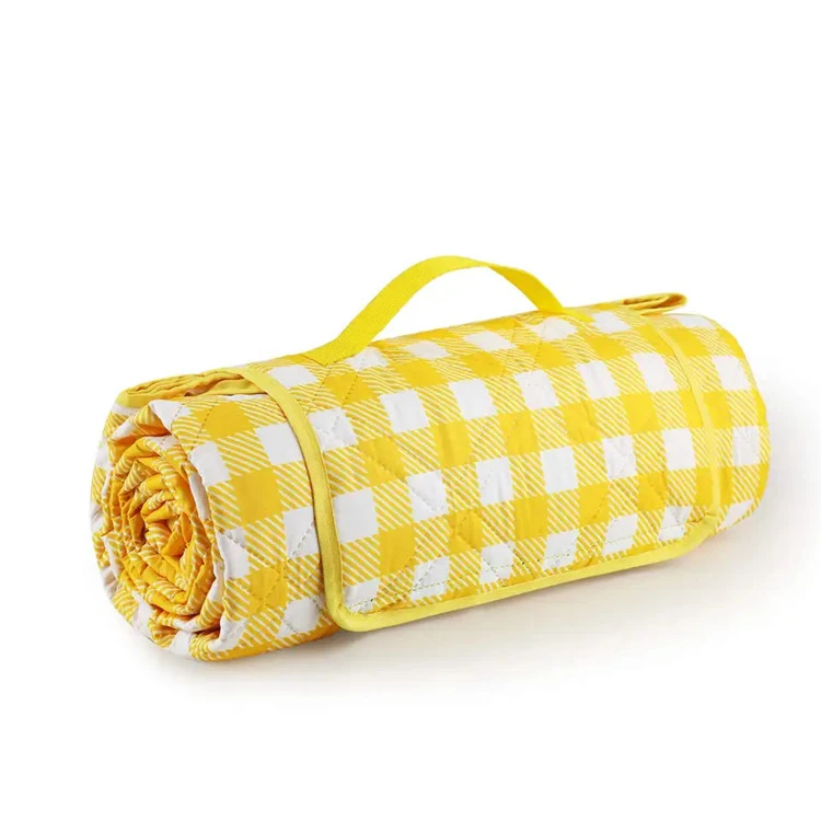 Couverture de pique-nique à carreaux jaunes 100 % polyester